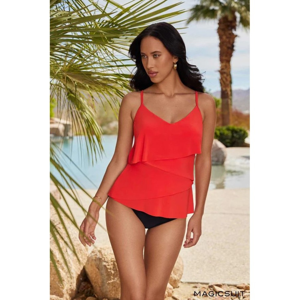 Magicsuit NEW‎ $131 Chloe V-Neck Draped Layered Tankini Swim Top in Persimmon 16